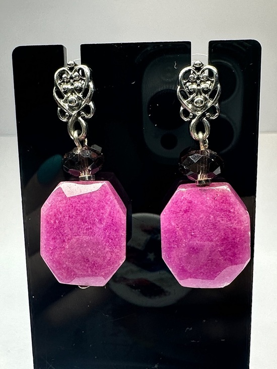 Jewelry - Pink Jade Gemstone Drop Post Back Earrings